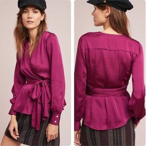 Moulinette Soeurs Brynn Raspberry Plum Wrap Blouse - like silk - long sleeve EUC
